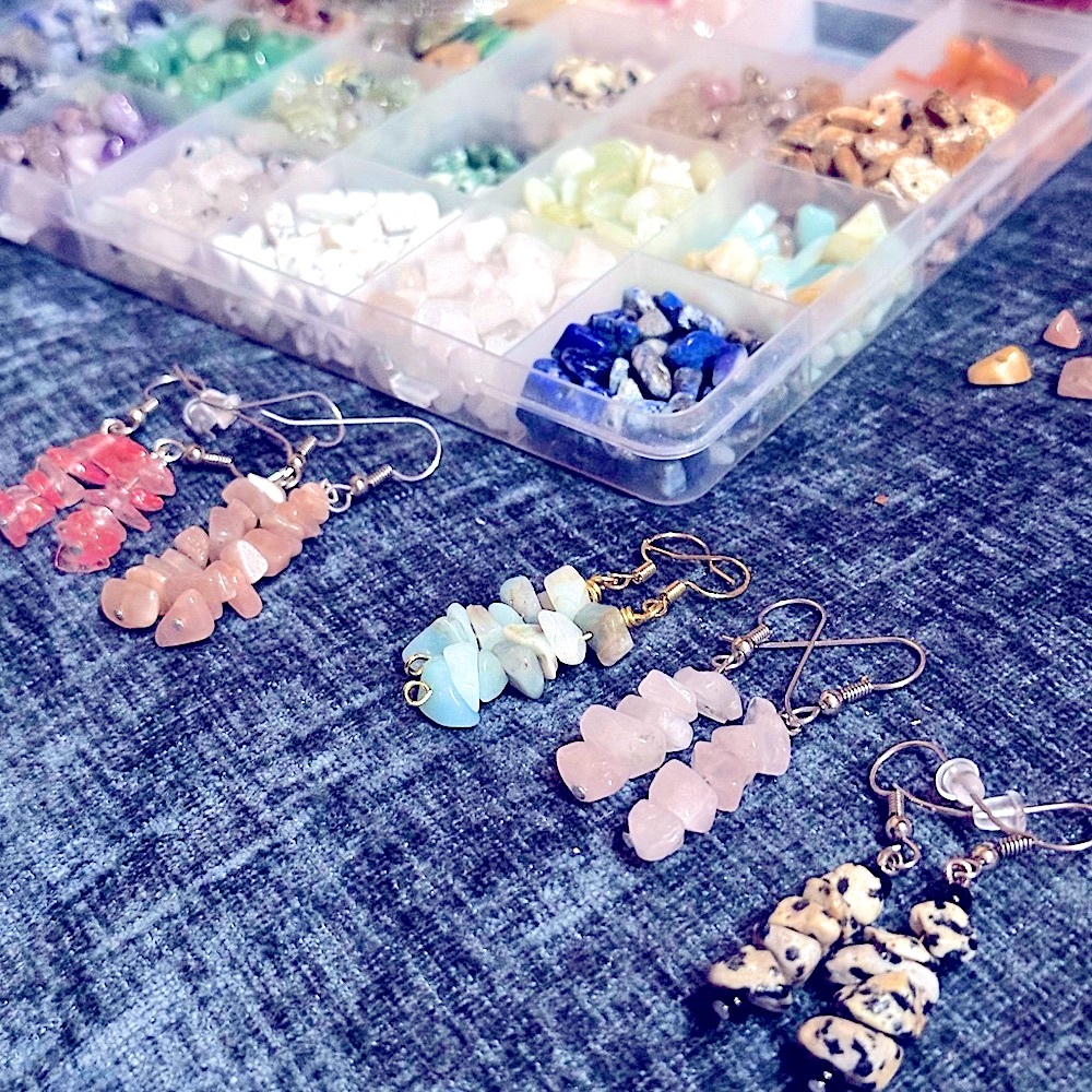 New: Handcrafted with Crystals~Natural Semi-Precious Multi-Stone Dangle Earring